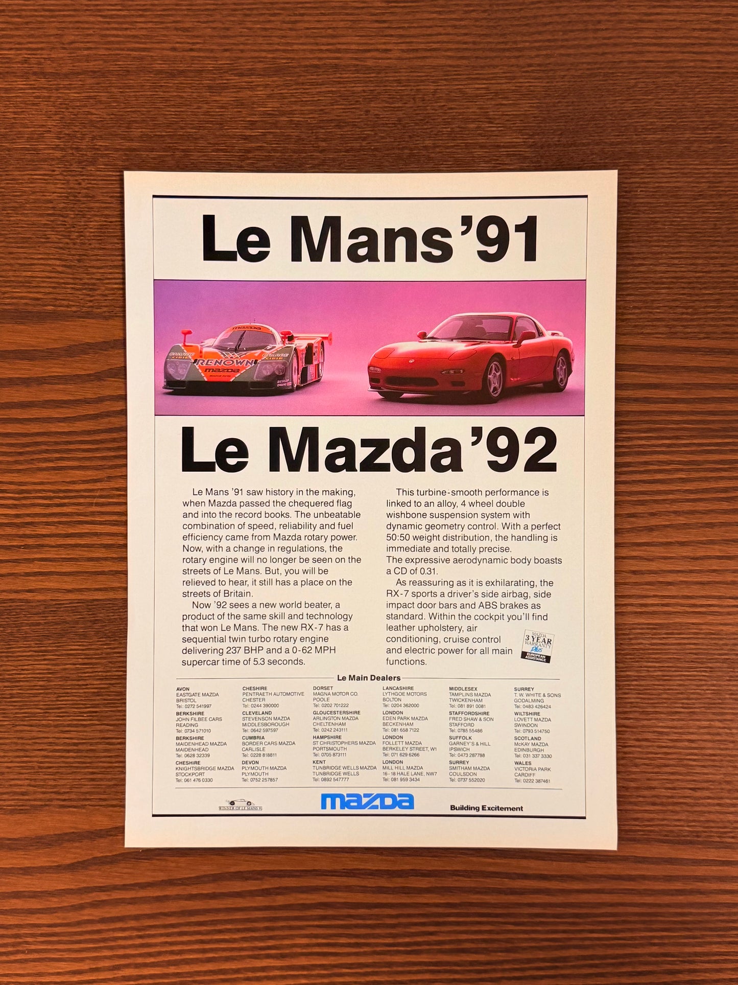 Original Mazda “Le Mans ’91 Le Mazda ‘92 “RX-7 Advert - 1990s