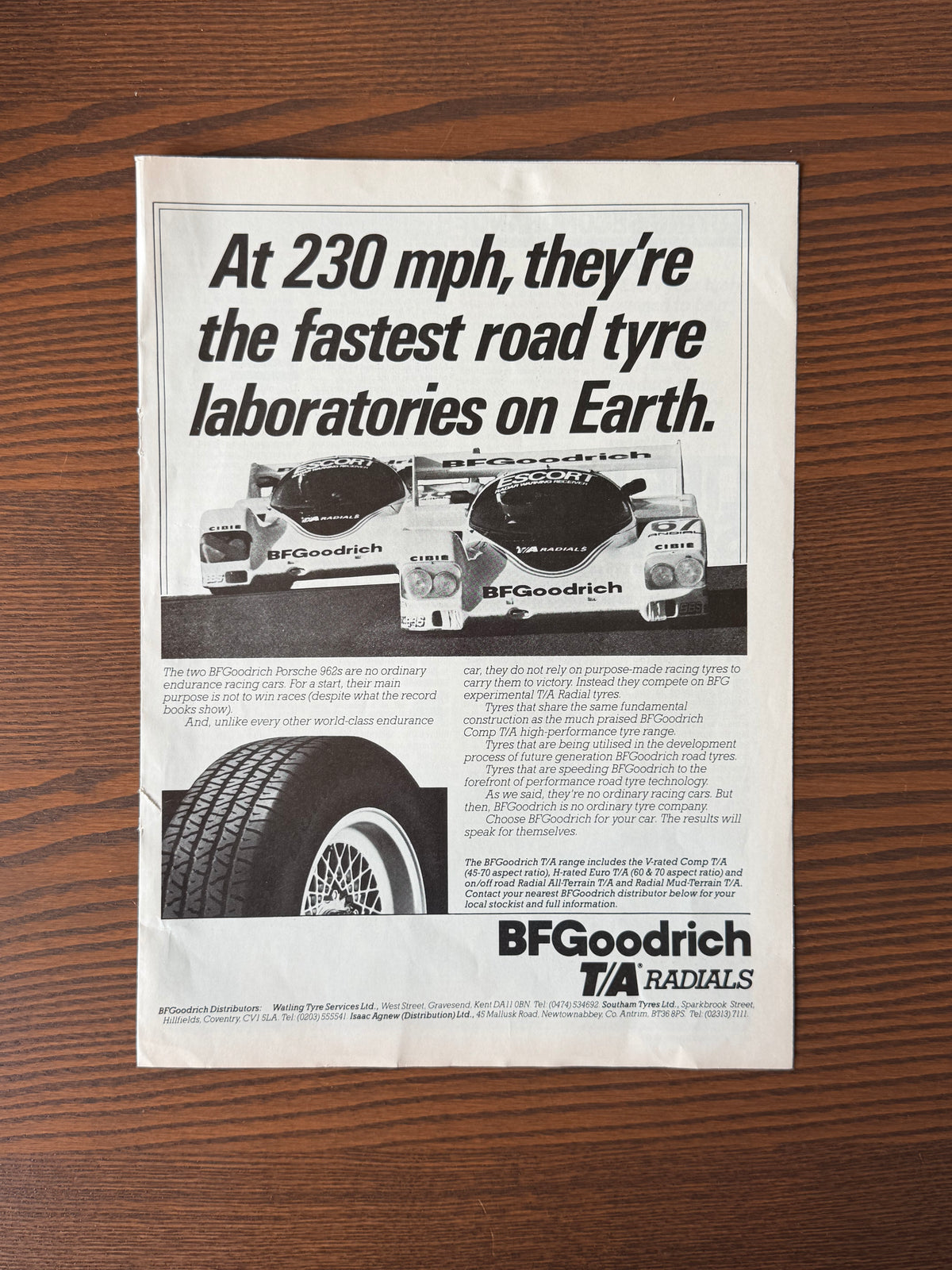 Original BFGoodrich Porsche 962s Advert - 1980’s