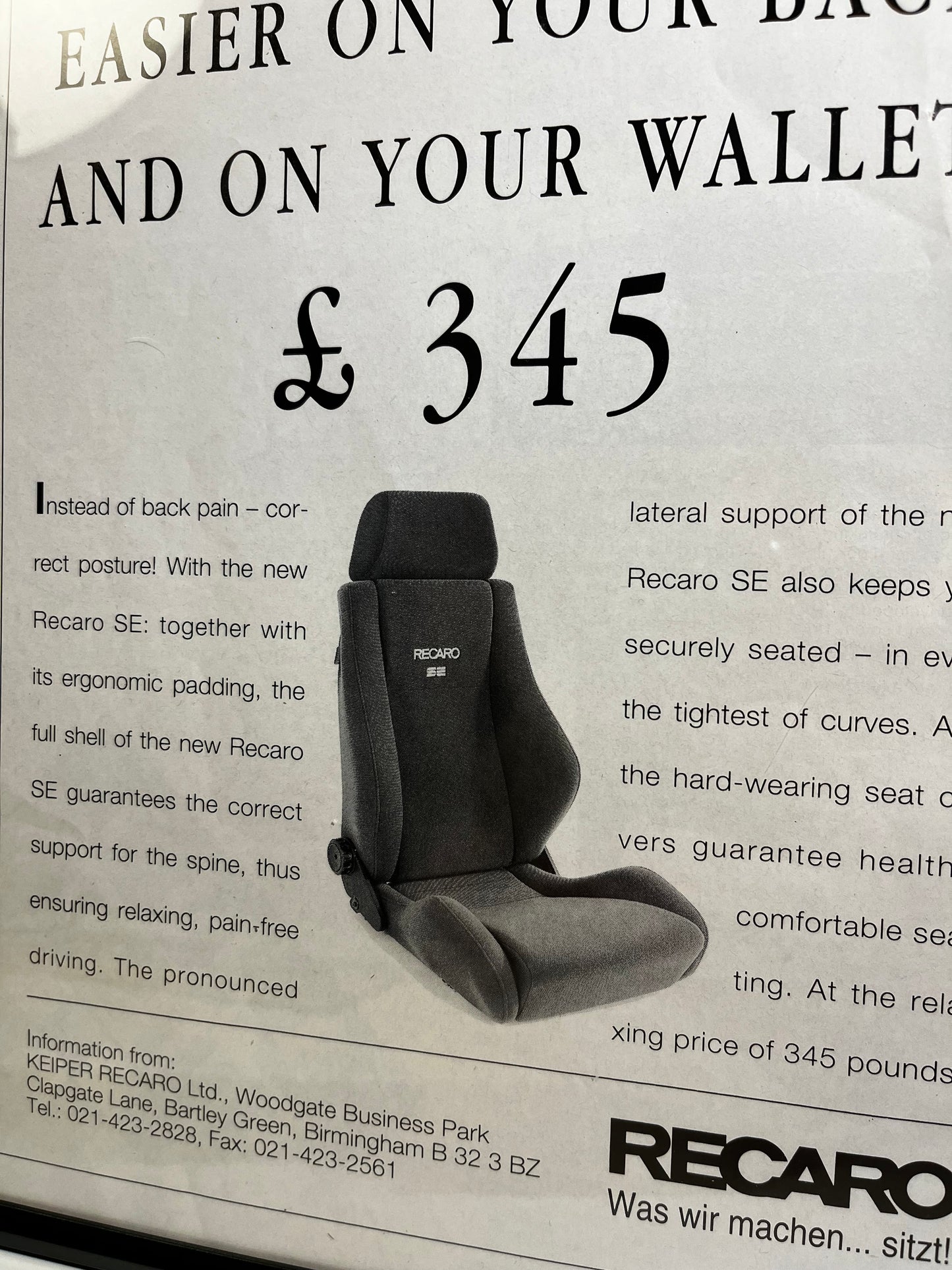 RARE Original Recaro Advert Poster - 1990s