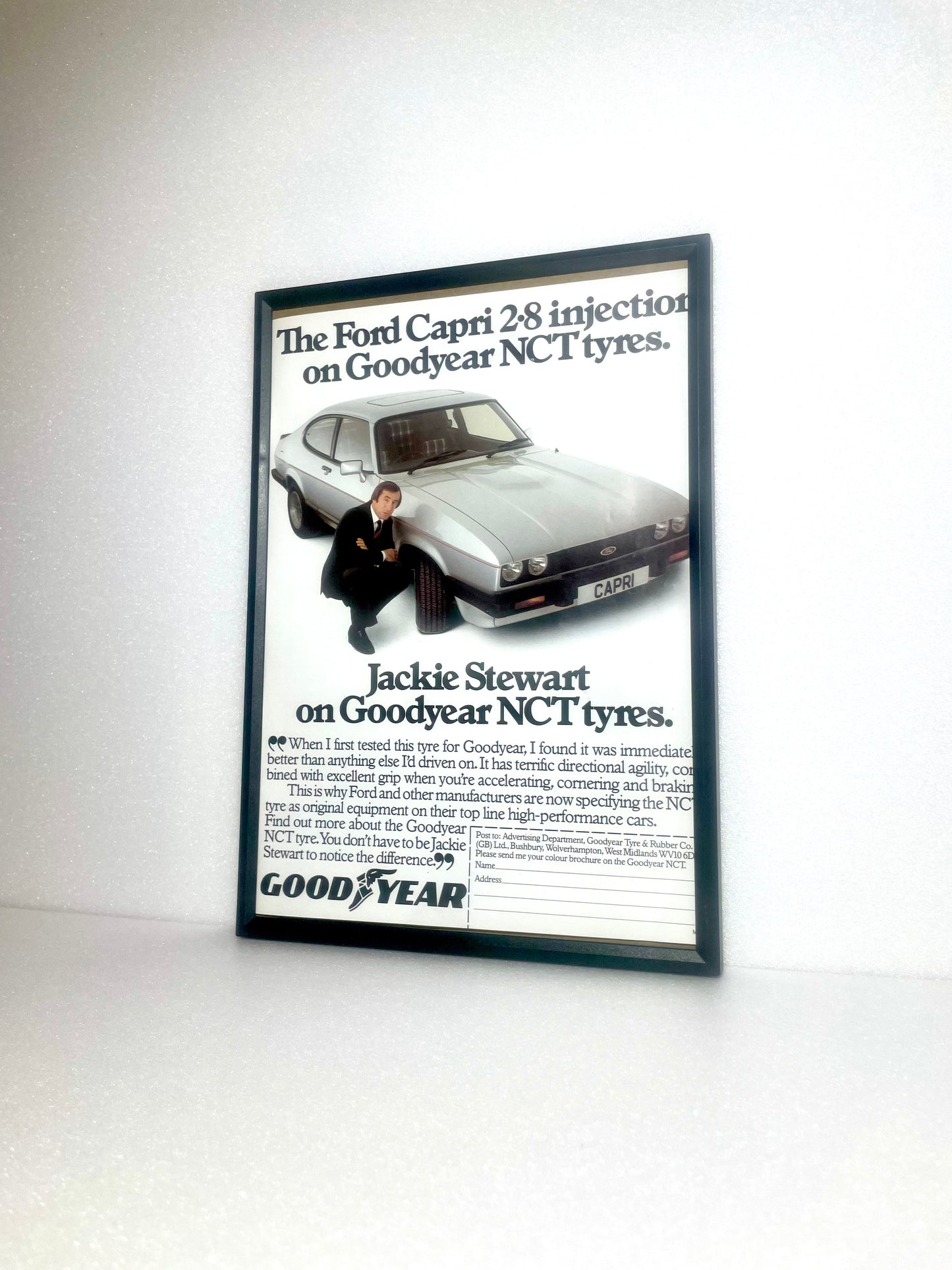 Original Vintage Goodyear NCT & Ford Capri Jackie Stewart Advert - 1983