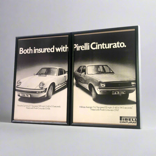 Vintage Porsche Carrera and Hillman Avenger Pirelli Cinturato Advert - 1975