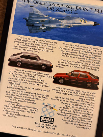 Original Saab 900, 9000 Turbo Advert - 1980s