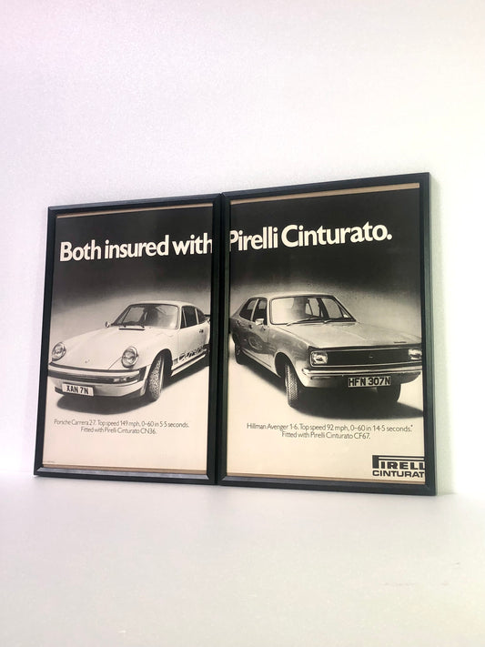 RARE Vintage Porsche Carrera and Hillman Avenger Pirelli Cinturato Advert - 1975