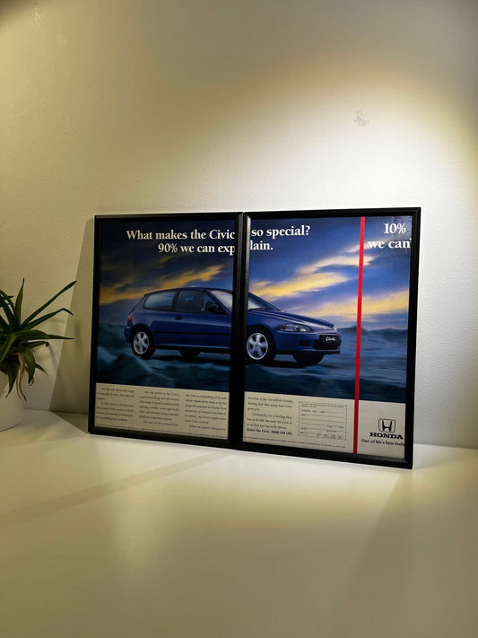 RARE Original Honda Civic Advert Poster - 1990s