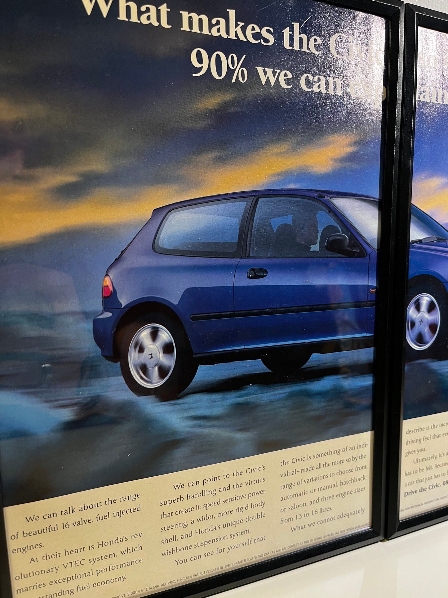 RARE Original Honda Civic Advert Poster - 1990s