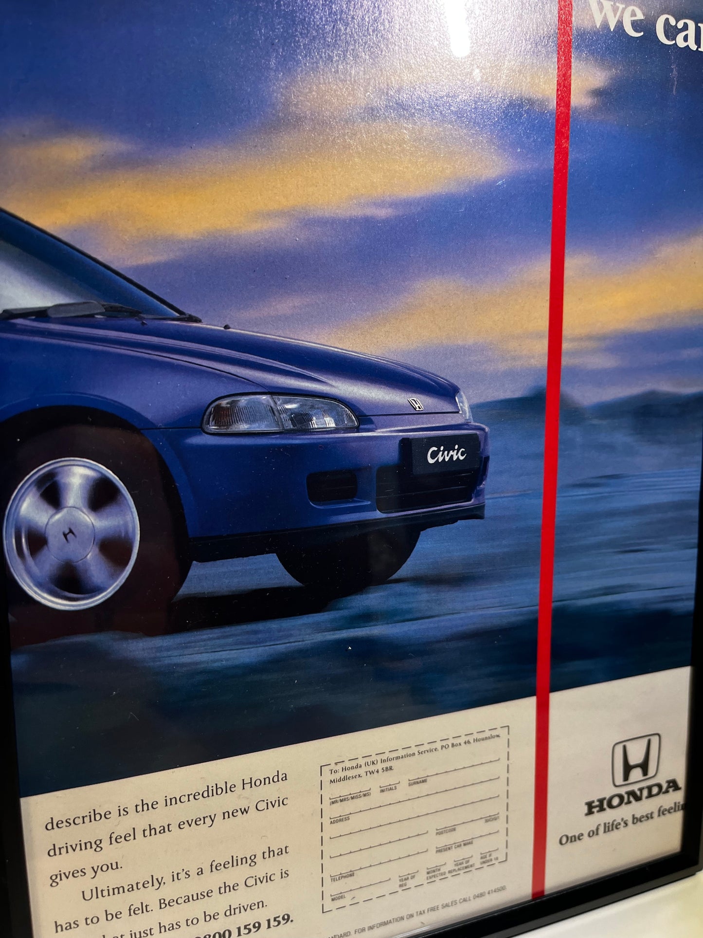 RARE Original Honda Civic Advert Poster - 1990s