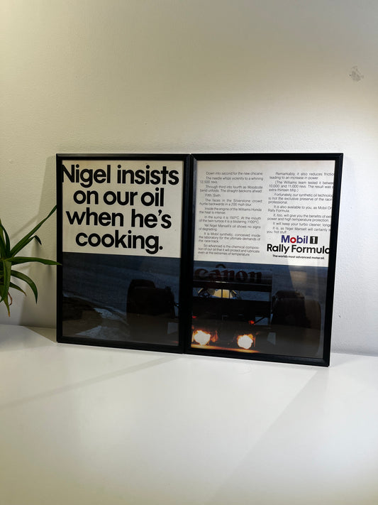 RARE Original Mobil F1 Advert  - 'Nigel insists on our oil when he is cooking' - 1988