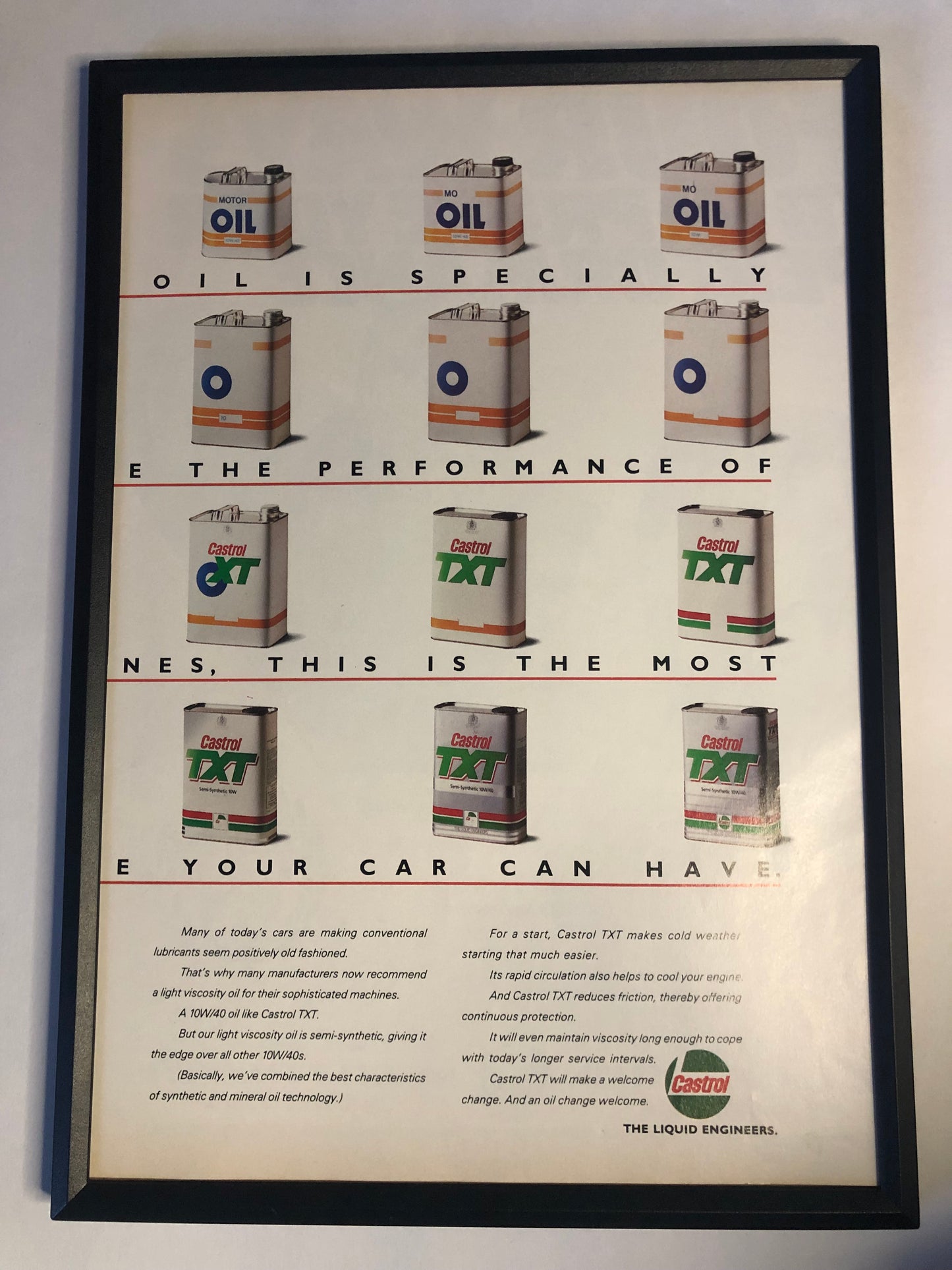 RARE Original Vintage Castrol Racing Advert - 1988